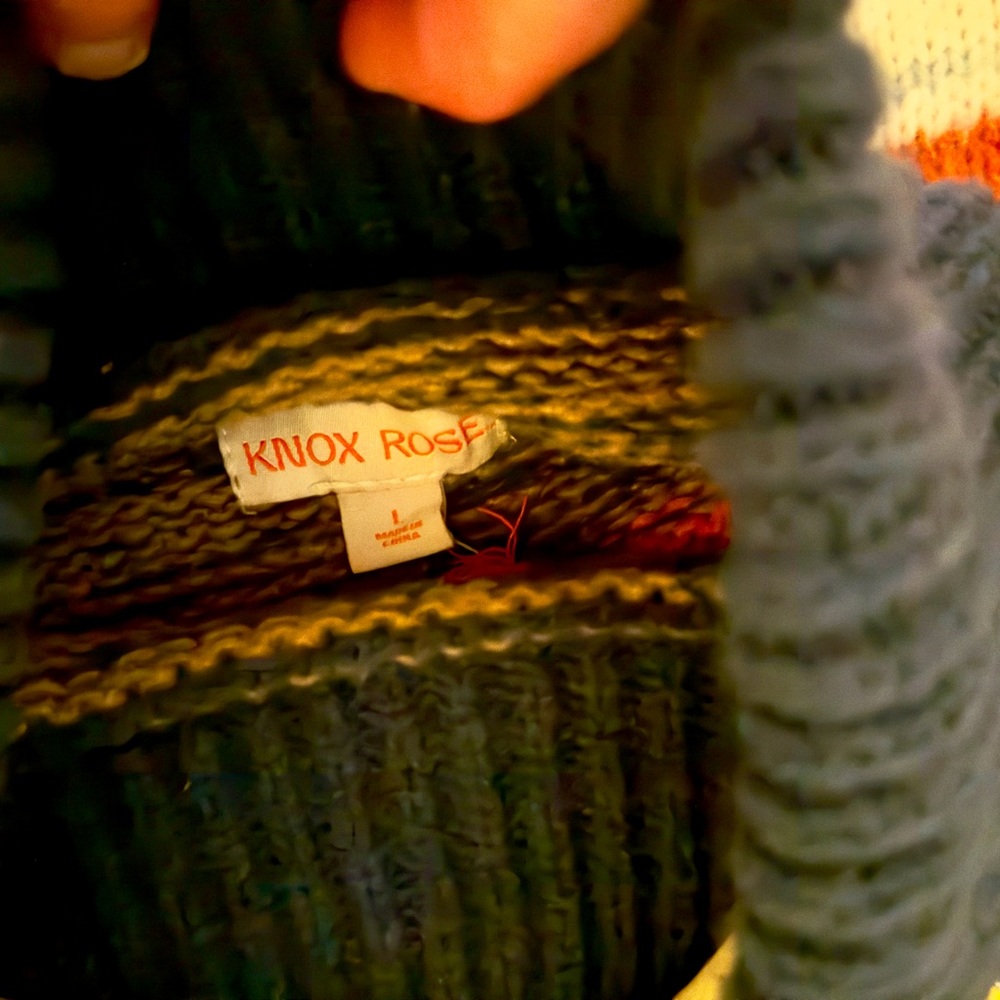 KNOX ROSE™ Cozy Colorful Striped Knit Turtleneck Sweater w 3/4 length Sleeves - Picture 8 of 8